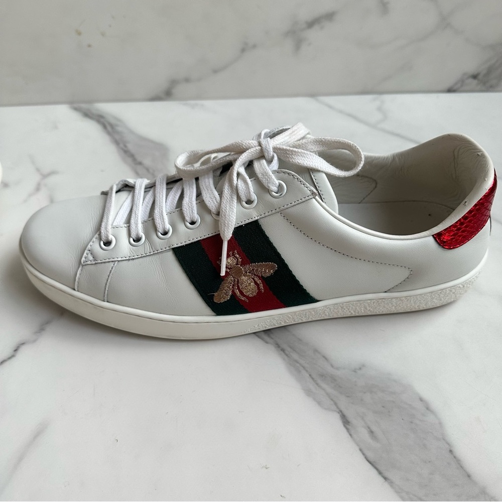 Calfskin Ayers Web Bee Embroidered Mens Ace Sneakers 9 White Green